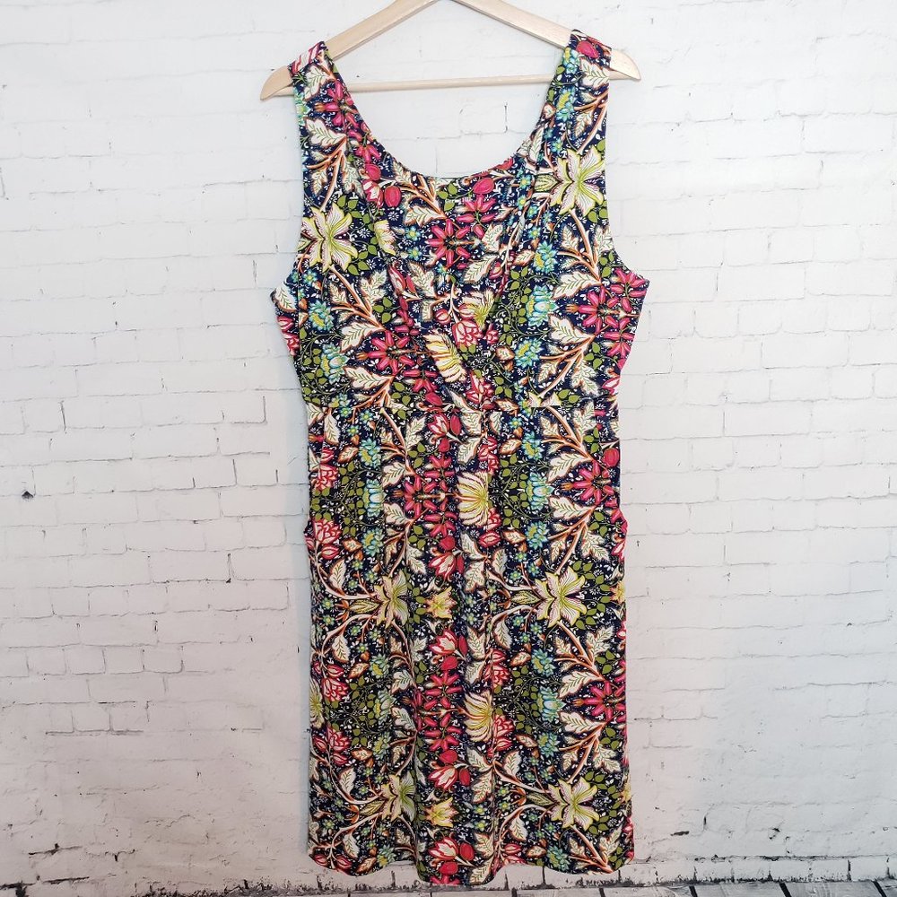 Garnet Hill Jersey Knit Dress With Pockets Size XL Stretch Floral Spring Summer